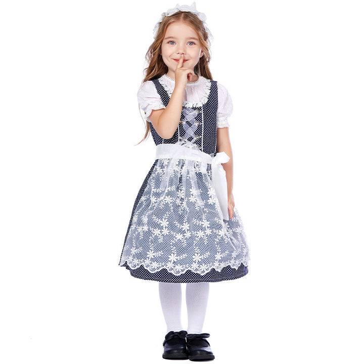 Women's traditional dirndl dress with lace blouse and embroidered tulle apron Mune Fashion