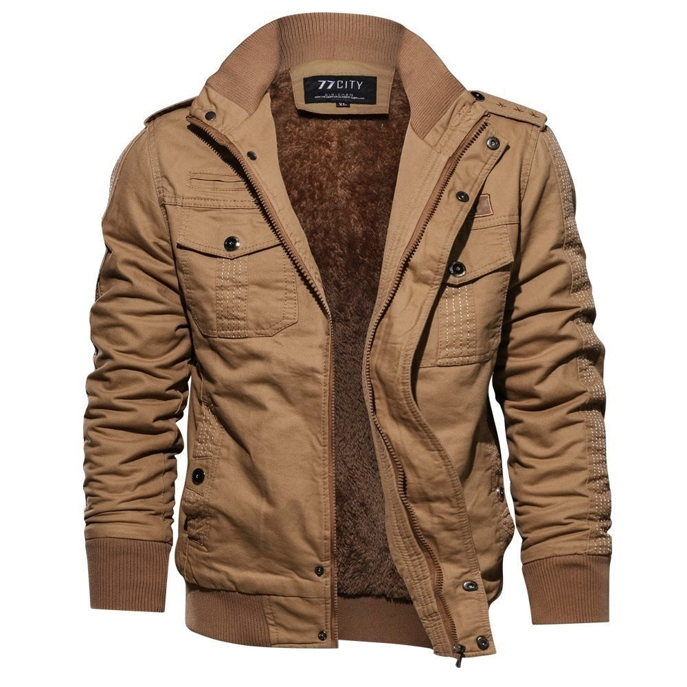 Men's military-inspired bomber field jacket with epaulettes, concealed zipper, and flap chest pockets Mune Fashion
