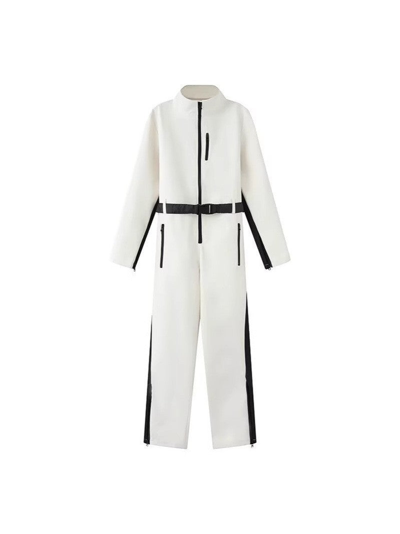Women’s Utility Overall with High Collar, Functional Zippers and Waist Belt Mune Fashion