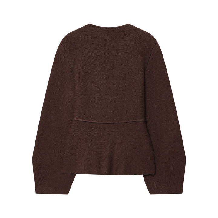 Women’s fitted cardigan with deep V-neck, tie belt and boxy sleeves Mune Fashion