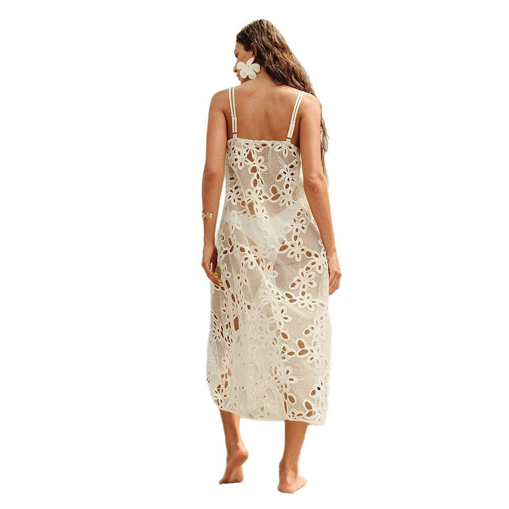 Women elegant transparent beach dress with floral crochet embellishments Mune Fashion