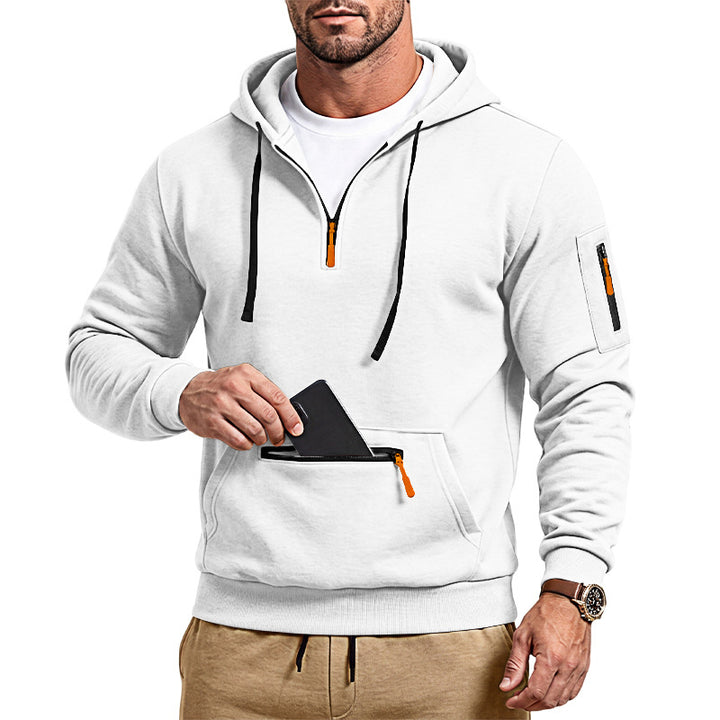 Men's sporty hoodie with half zipper and zippered kangaroo pocket Mune Fashion