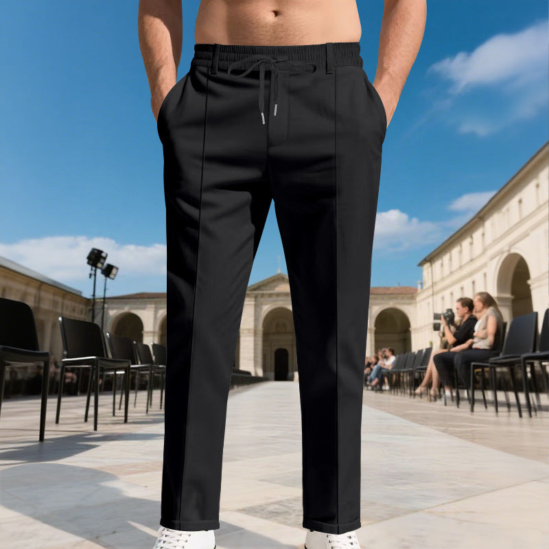 Men's tapered pleat chinos with elastic drawstring waistband and side pockets Mune Fashion