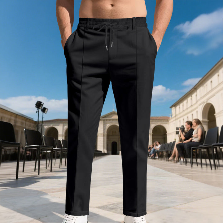 Men's tapered pleat chinos with elastic drawstring waistband and side pockets Mune Fashion