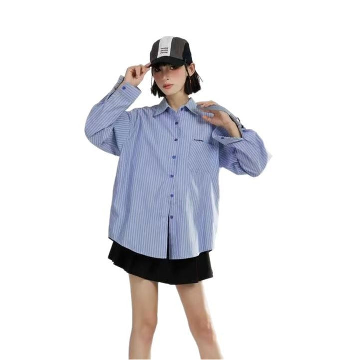 Women’s loosely cut shirt blouse made of cotton blend with breast pocket boxy fit Mune Fashion