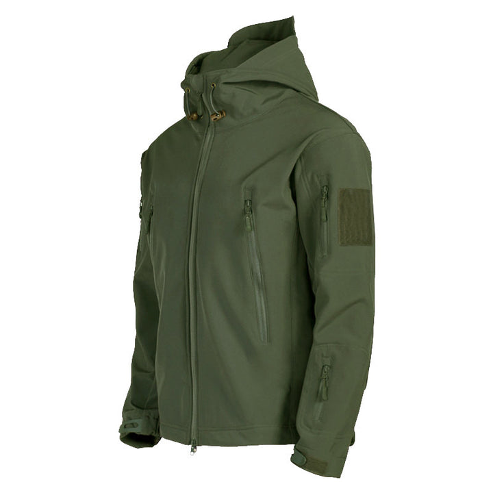 Men's Tactical Softshell Jacket with Hood, Camouflage Pattern and Multiple Zipper Pockets Mune Fashion