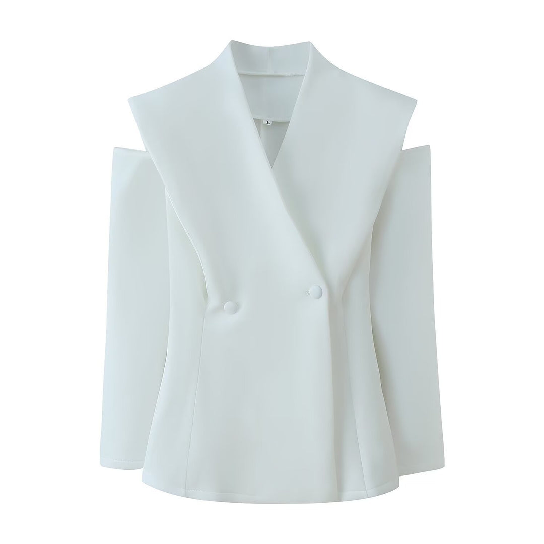 Women Sleeveless Double-Breasted Blazer with Oversized Shawl Collar Mune Fashion