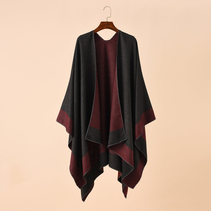 Women's Reversible Poncho-Cape made of Cashmere Blend with Oversized Cut Mune Fashion
