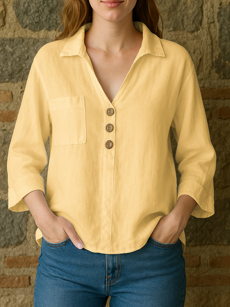 Women's loose long sleeve blouse with button details Mune Fashion