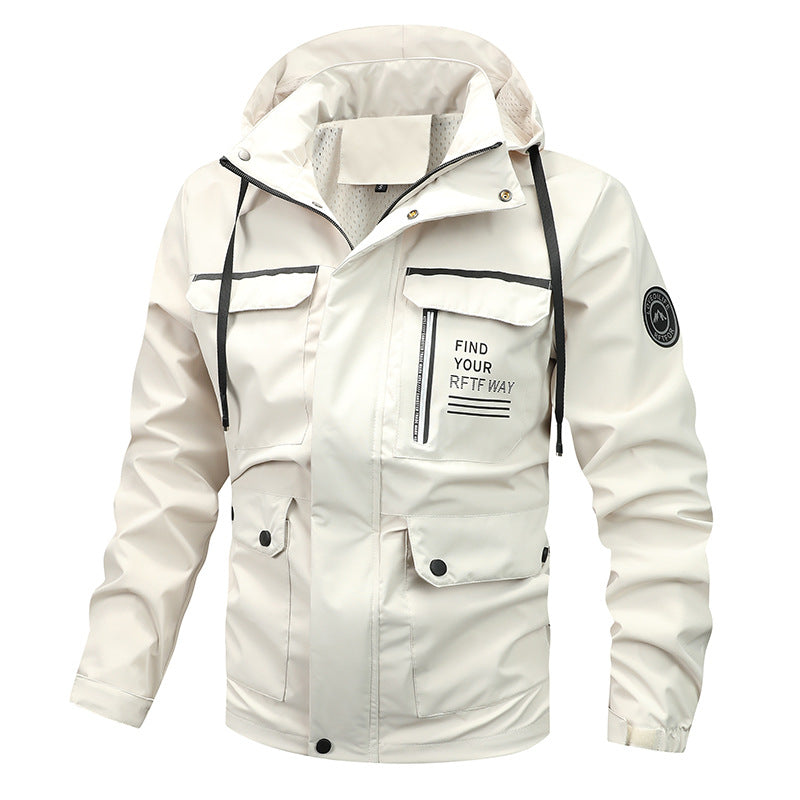Men's waterproof hooded rain jacket with multiple pockets and windproof membrane Mune Fashion