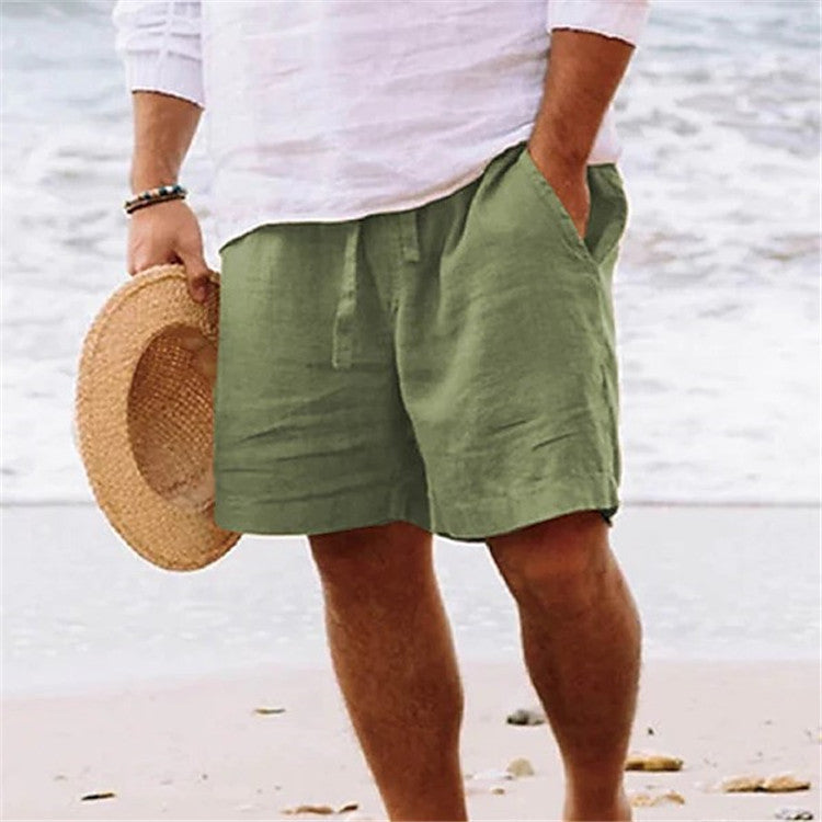 Men's airy linen shorts with elastic waistband and practical side pockets Mune Fashion