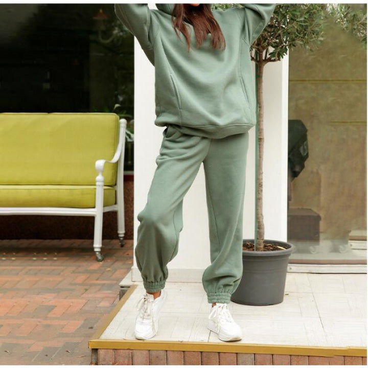 Women Oversize Hoodie Sweatshirt and Jogging Pants Set with Fleece Interior and Elastic Cuffs Mune Fashion