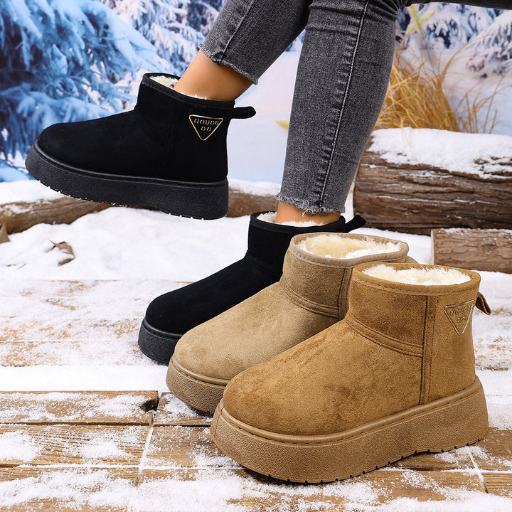 Women's Padded Platform Ankle Boots in Suede Look with Teddy Lining and Grippy Profile Sole