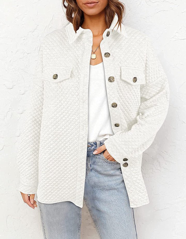 Women's quilted shirt jacket with boxy oversized fit and patch chest pockets Mune Fashion