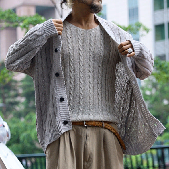 Men's chunky knit cardigan with cable pattern and button placket Mune Fashion
