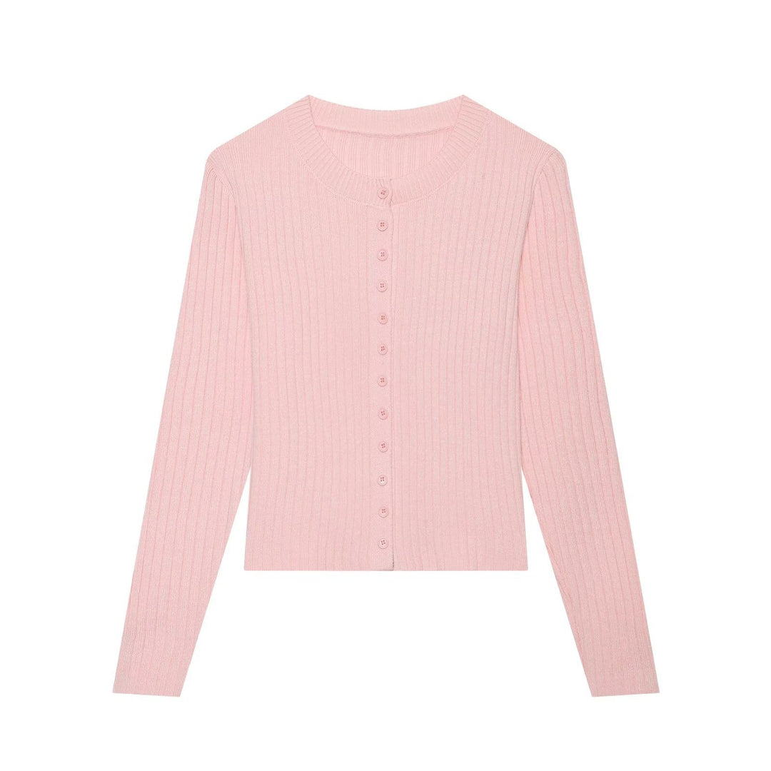 Women's figure-hugging fine knit cardigan with full button placket and round neckline Mune Fashion