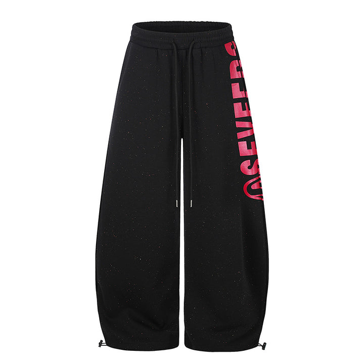 Women's wide culotte sweatpants with comfort waistband, drawstring, and side statement print Mune Fashion