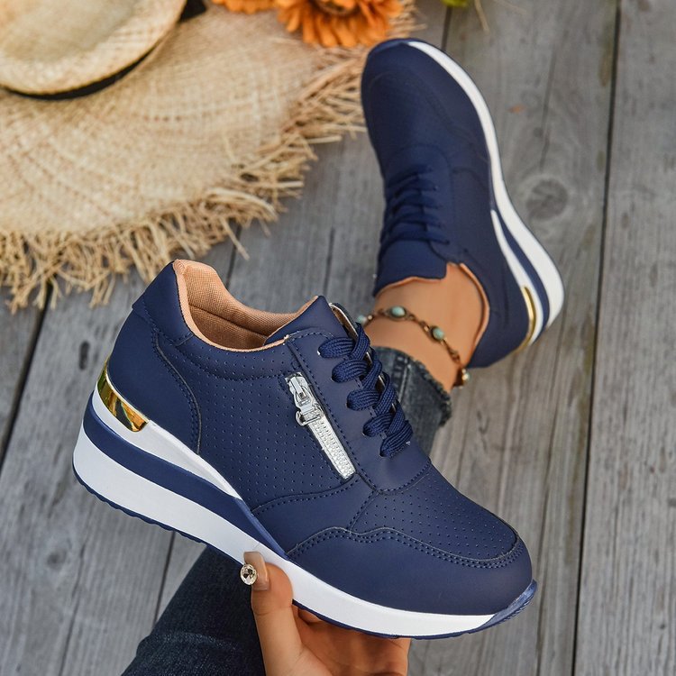 Damen Keil‑Sneaker mit seitlichem Reißverschluss, perforiertem Obermaterial und verstecktem Plateau Mune Fashion