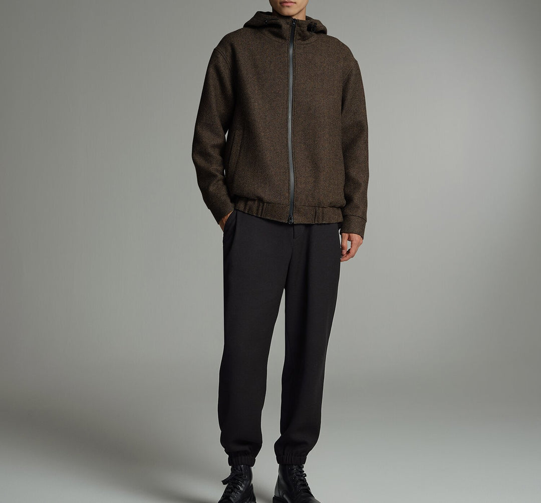 Men's Short Wool Blend Zipped Hoodie with Elastic Hem Mune Fashion