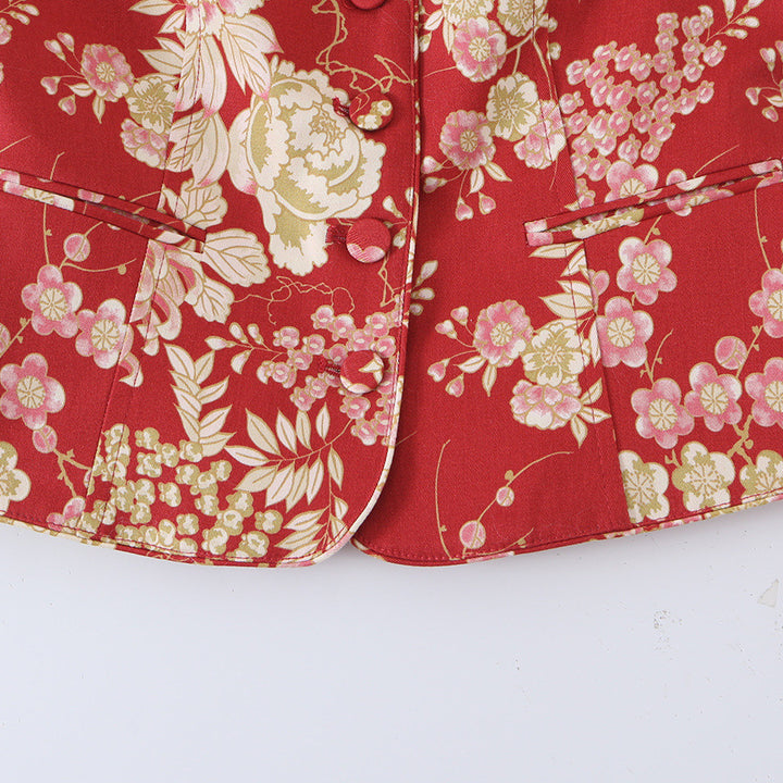 Women's fitted blouse jacket with stand-up collar and floral jacquard look Mune Fashion