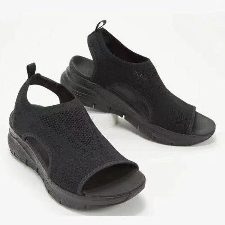 Ladies' knit sandals with platform, elastic shaft, and heel strap Mune Fashion