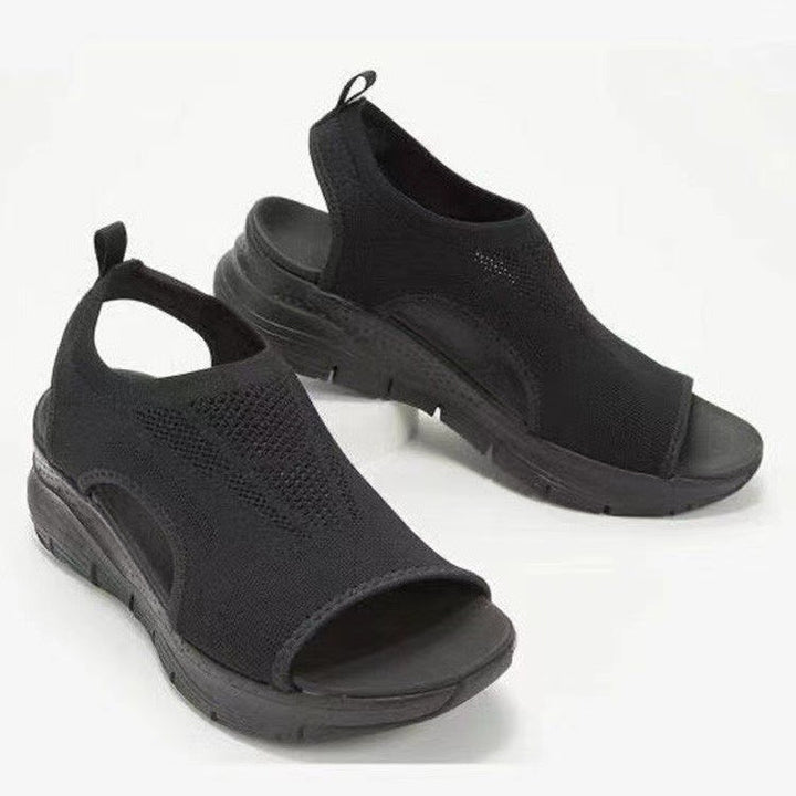 Ladies' knit sandals with platform, elastic shaft, and heel strap Mune Fashion