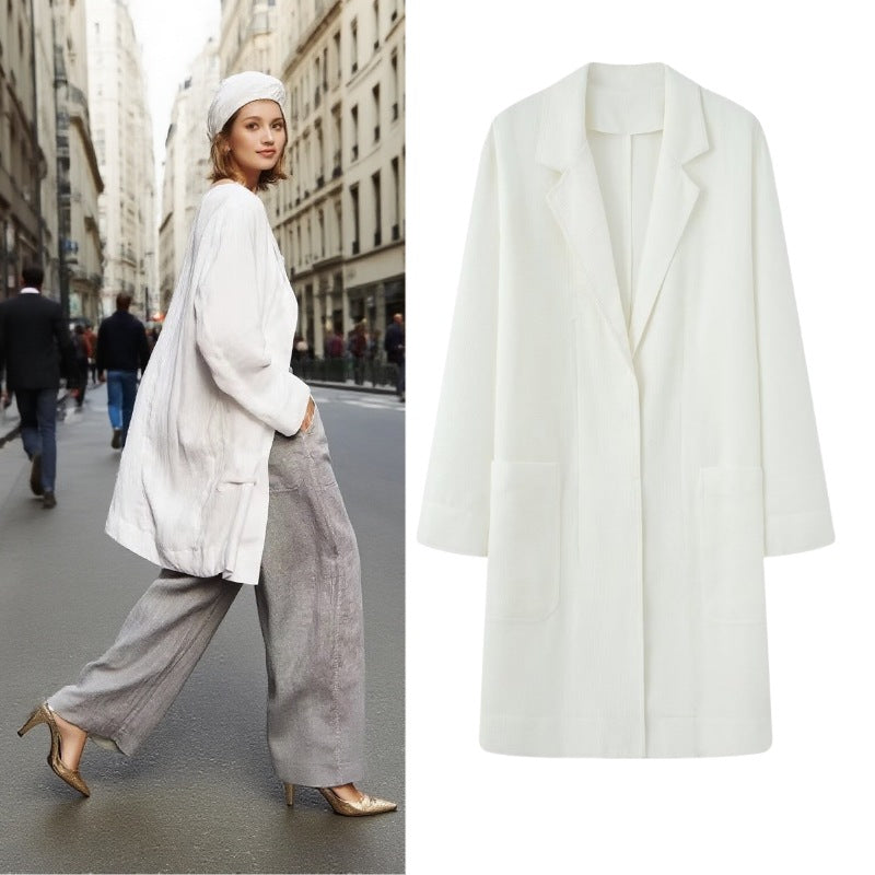 Women Longline Coat with Open Front, Casual Fit and Patch Pockets Mune Fashion