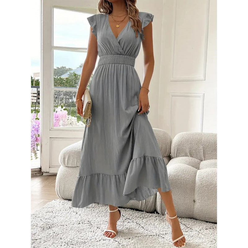 Women's Maxi Dress with Voluminous Ruffled Sleeves and Elegant Waist Mune Fashion