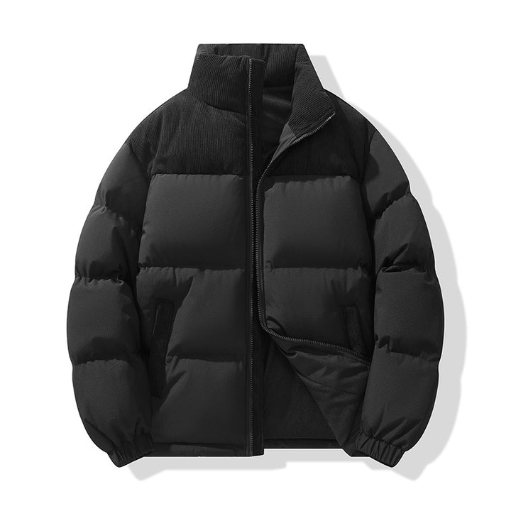 Men's quilted puffer jacket with cord shoulder panel and high stand collar Mune Fashion