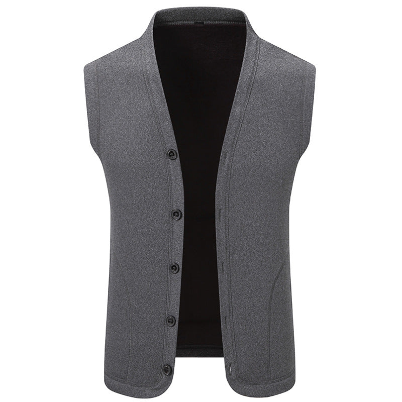 Men's Sleeveless Fine Knit Vest with V-Neck and Continuous Button Placket Mune Fashion
