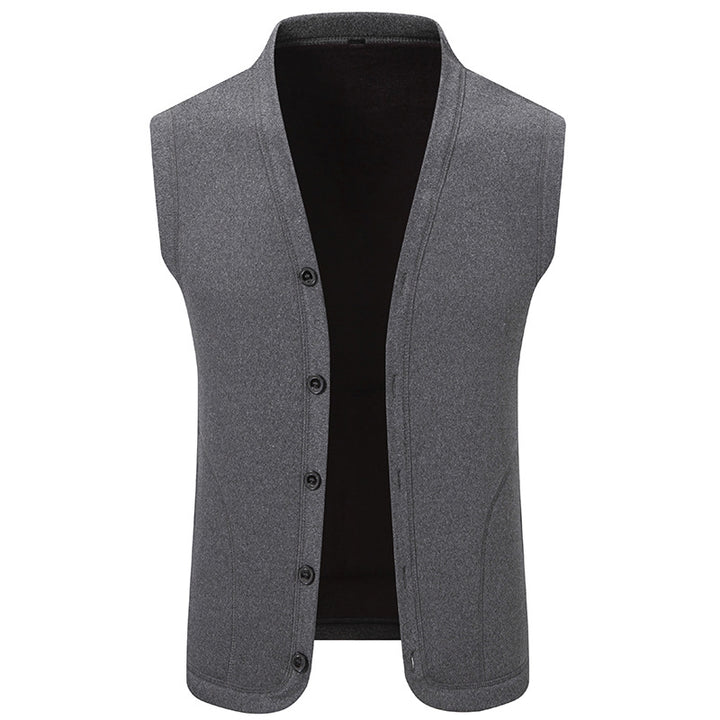 Men's Sleeveless Fine Knit Vest with V-Neck and Continuous Button Placket Mune Fashion