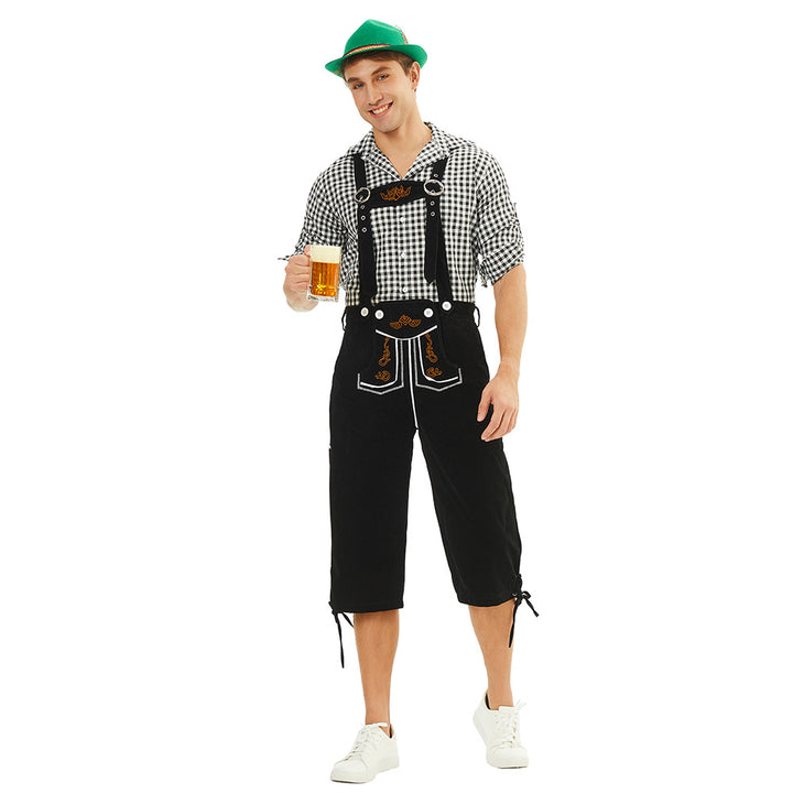 Men's traditional Bavarian leather shorts knee-length with embroidered suspenders Mune Fashion