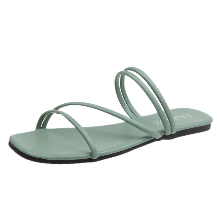 Women's minimalistic slip-on sandals with delicate loop straps and padded comfort footbed Mune Fashion