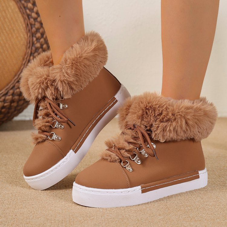 Ladies' Winter Sneaker Ankle Boot with Faux Fur Collar and Platform Mune Fashion