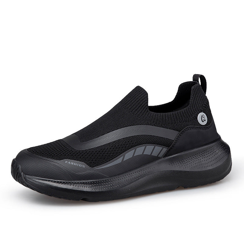 Men's urban slip-on leisure shoe with elastic sock shaft, robust protective overlays, contoured cushioning wedge sole, and gripping outsole Mune Fashion