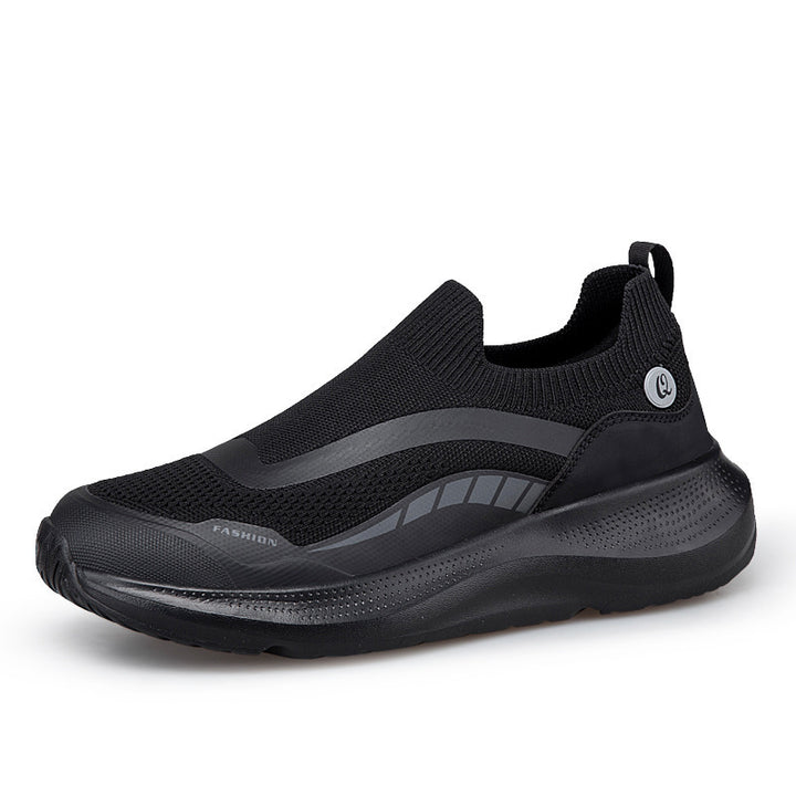 Men's urban slip-on leisure shoe with elastic sock shaft, robust protective overlays, contoured cushioning wedge sole, and gripping outsole Mune Fashion