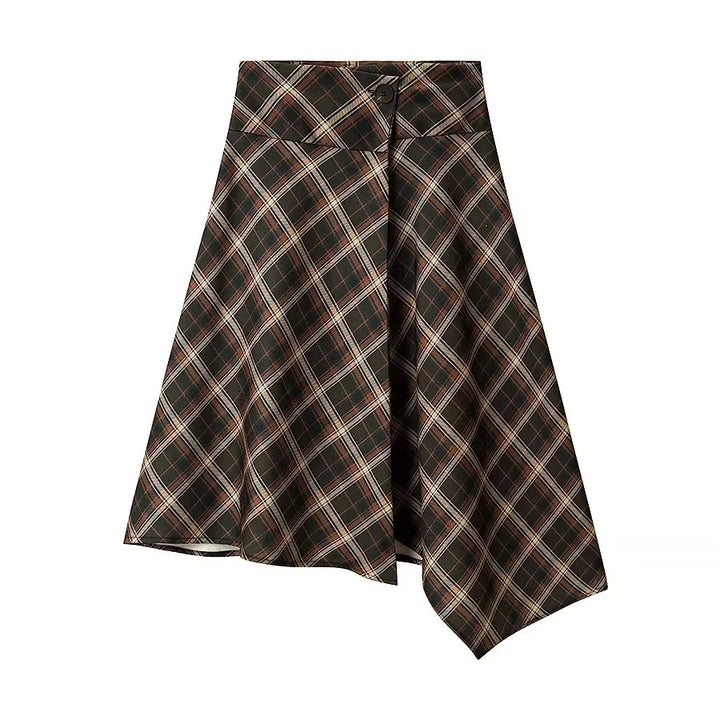 Women's asymmetrical check skirt in A-line cut with button waistband Mune Fashion