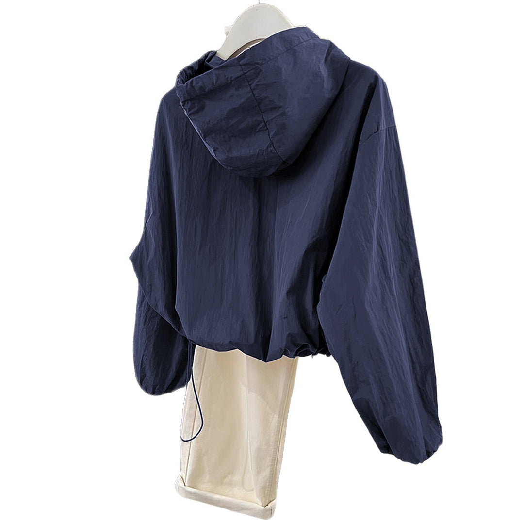 Women's lightweight hooded transitional jacket with drawstring cuffs and balloon sleeves Mune Fashion