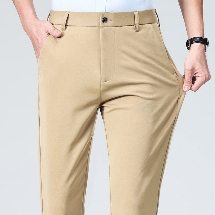 Men's Elegant Straight-Cut Stretch Business Trousers with Crease Mune Fashion