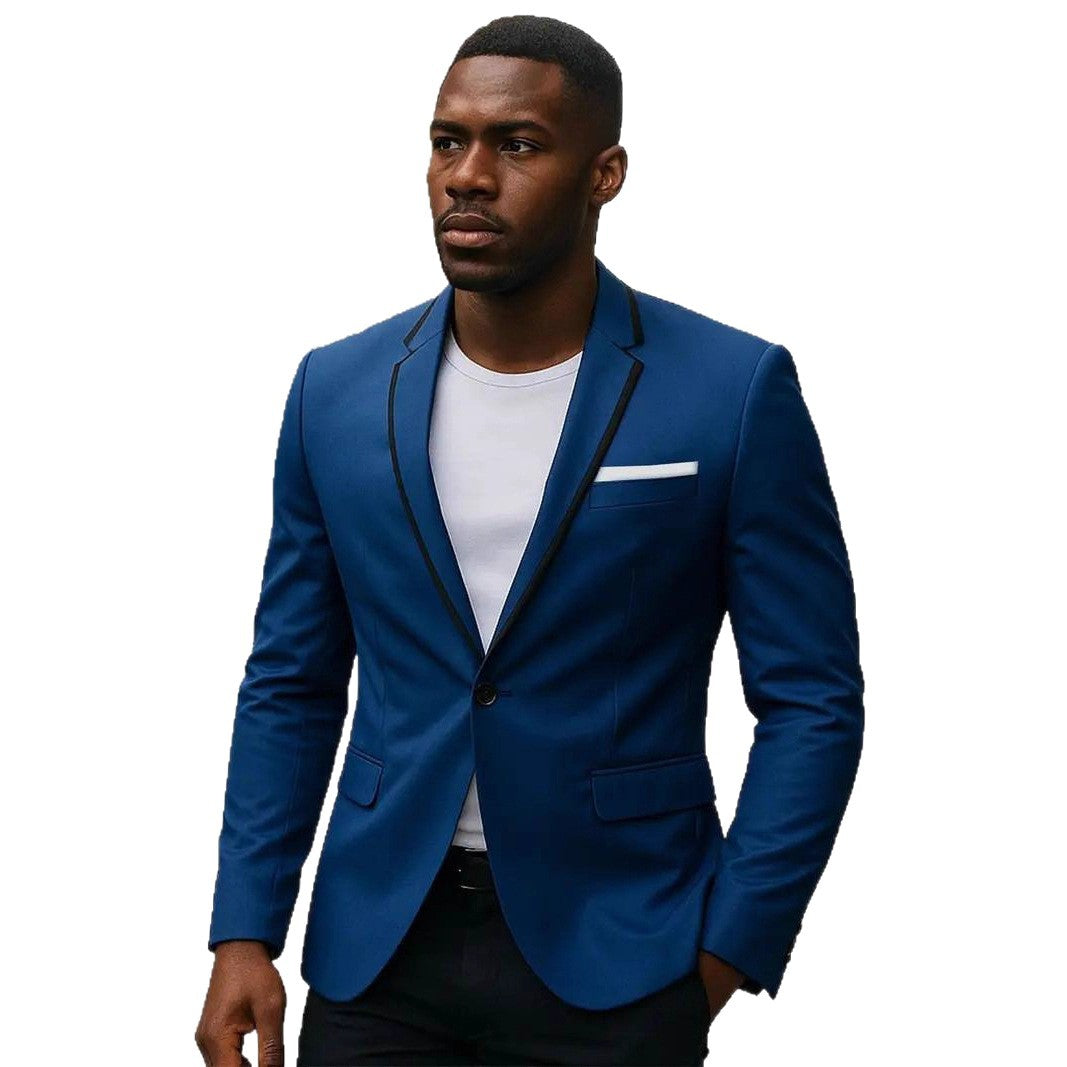 Men's single-breasted slim-fit blazer with contrasting lapel trim and flap pockets Mune Fashion