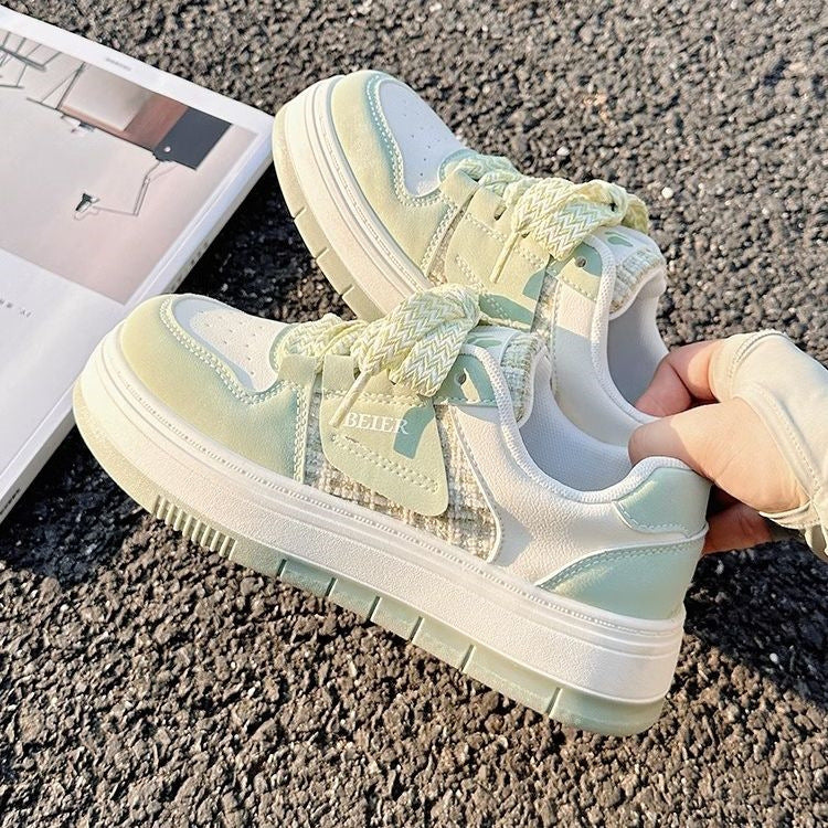 Women’s casual sneakers with dual-layer wedge sole, tweed panel and braided laces Mune Fashion