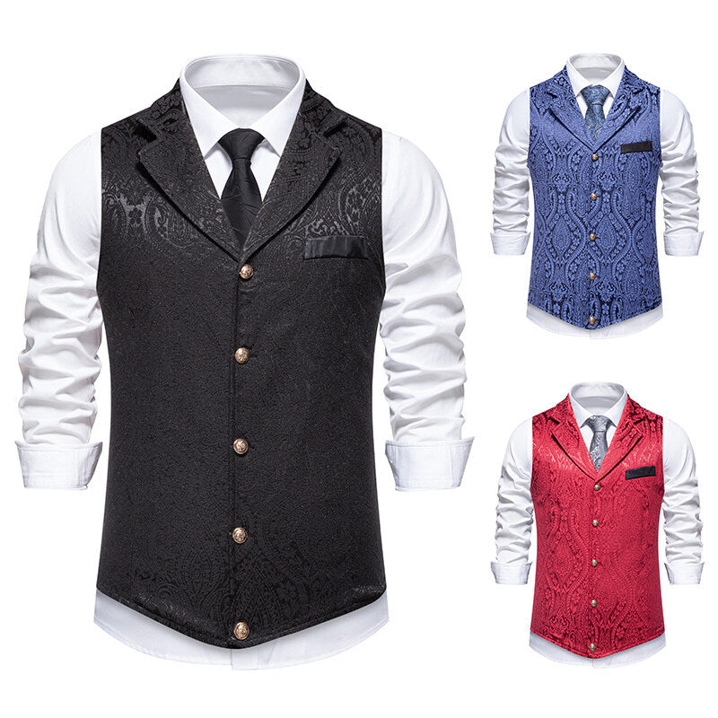 Men's Paisley Jacquard Waistcoat with Shawl Collar, Tailored Fit and Decorative Buttons Mune Fashion