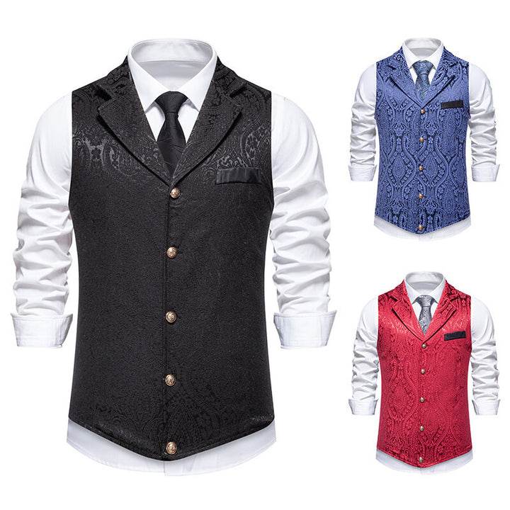 Men's Paisley Jacquard Waistcoat with Shawl Collar, Tailored Fit and Decorative Buttons Mune Fashion