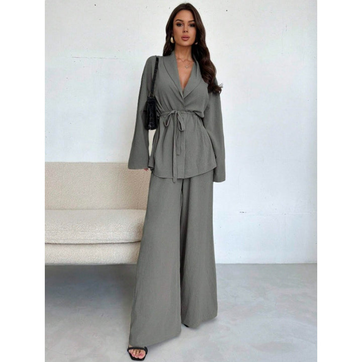 Women's Elegant Wrap Jumpsuit with Wide Palazzo Leg Mune Fashion