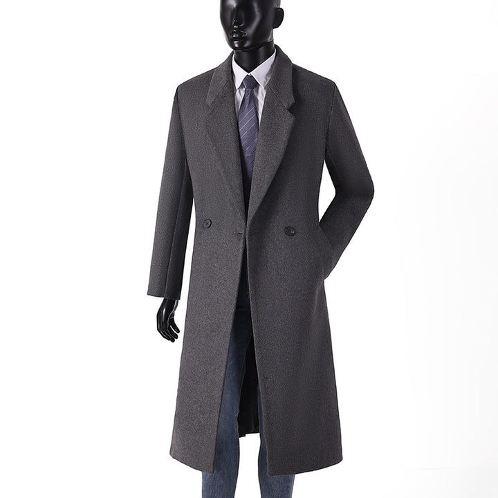 Men's Modern Long Coat made of wool blend with narrow lapels, slight waist suppression, and side patch pockets Mune Fashion