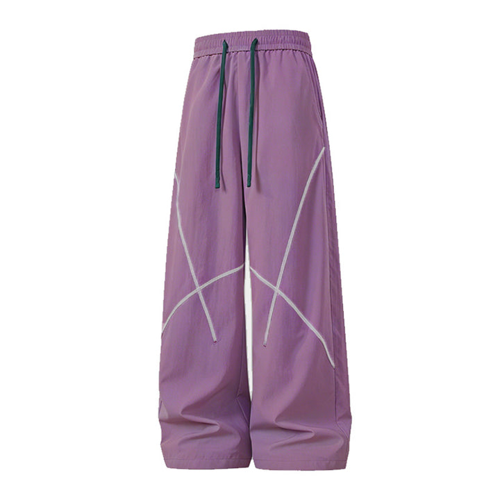Men's Loose Functional Nylon Pants with Drawstring Waist, Reflective Seam Details & Casual Baggy Silhouette Mune Fashion
