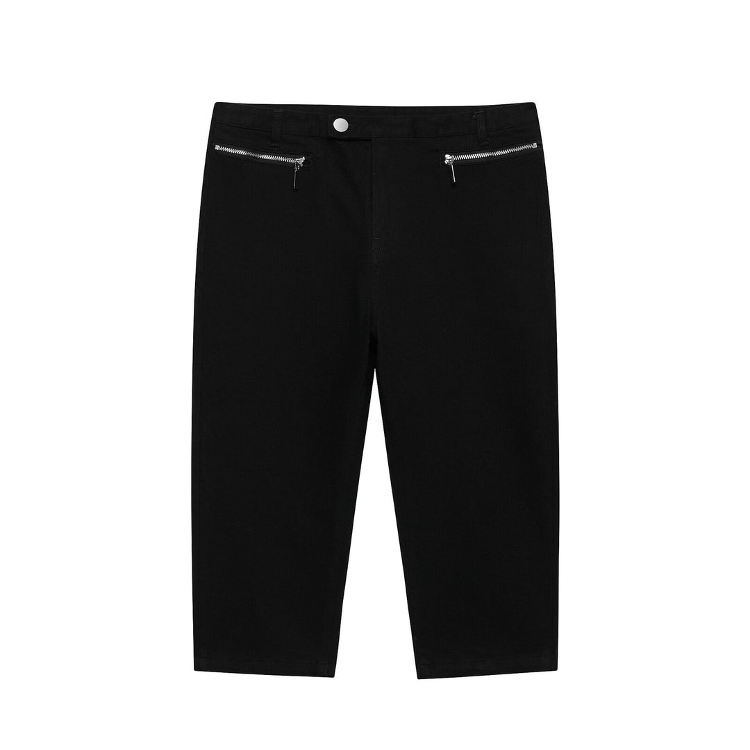 Women's Short-Cut Slim-Fit Ankle-Length Fabric Pants with Zipper Pockets Mune Fashion
