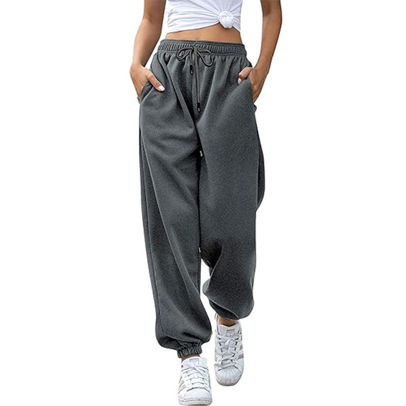 Ladies nan Cozy Sweat Palazzo Pants with high comfort waistband, integrated drawstring and gathered ankle cuffs Mune Fashion