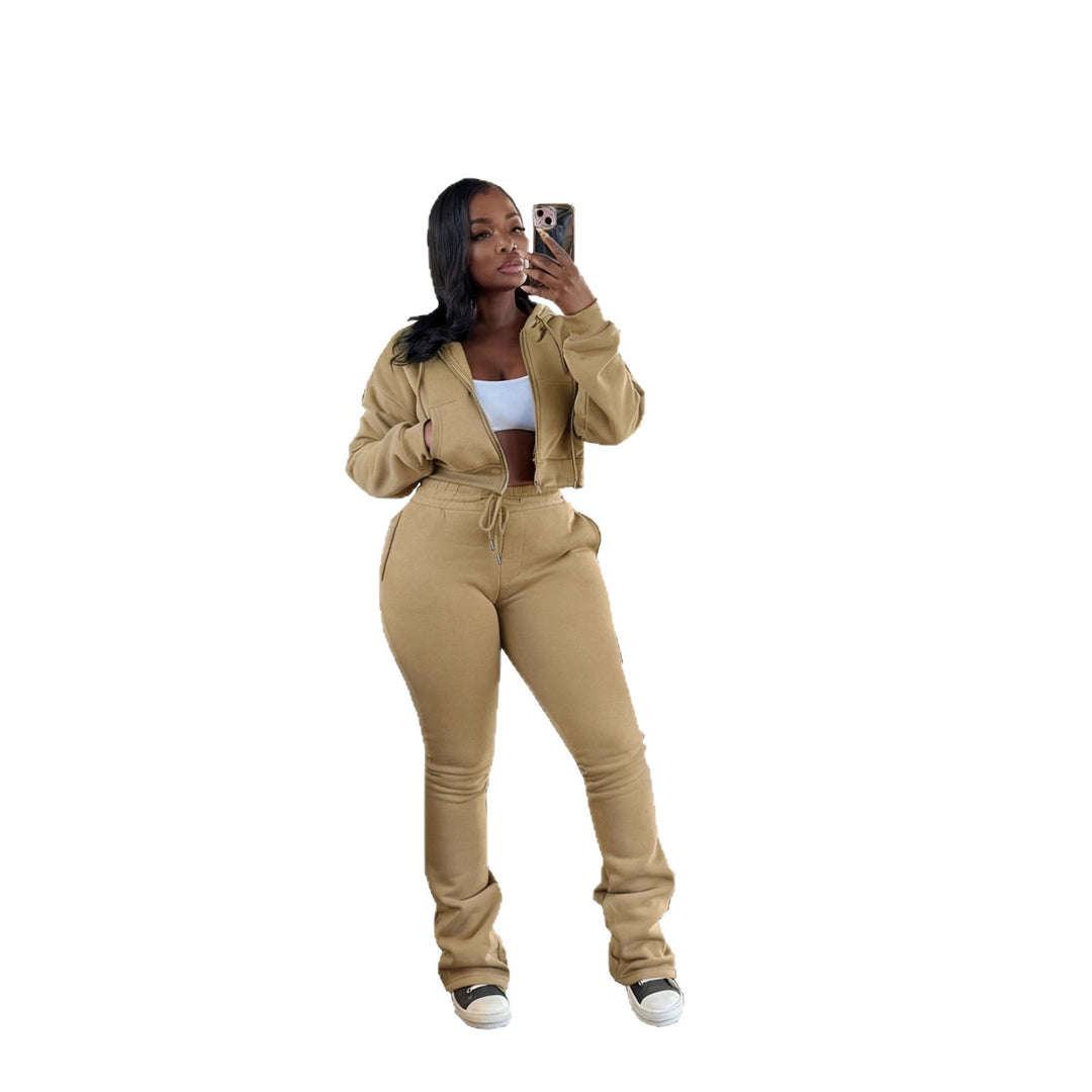 Women's cropped zip hoodie and high-waist jogger set with drawstring and lightly gathered ankle cuffs Mune Fashion