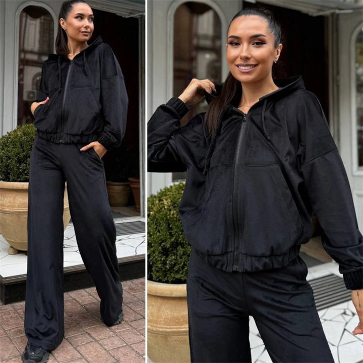 Women's Velour Zip Hoodie with Marlene Jogging Pants Lounge Set Mune Fashion